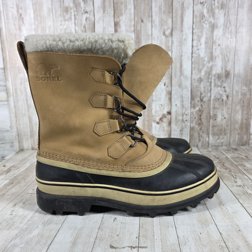 Sorel Mens Waterproof Winter Snow Boots Tan Black Lace Up Insulated Size 11
